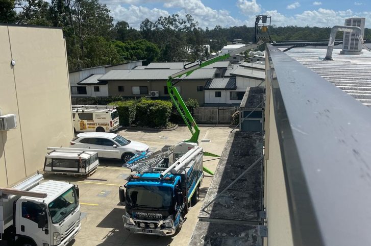 Plumber service truck with crane — Plumbing Contractors in Morayfield, QLD